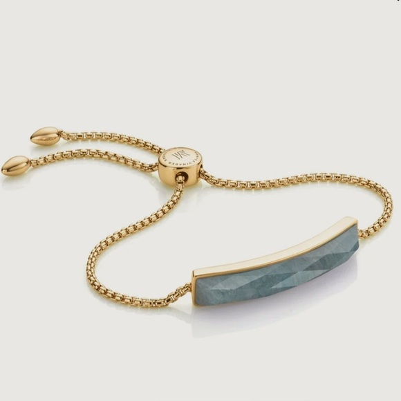 LIKE NEW Monica Vinader Baja Facet Bracelet 18k Gold Vermeil & Aquamarine Stone - Picture 1 of 8